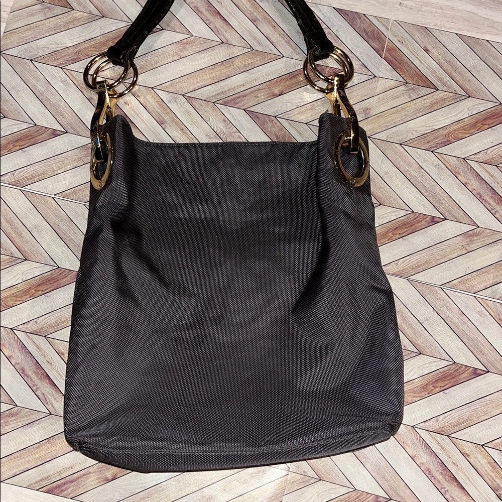 JPK PARIS 75 brown Nylon Hobo Bucket Bag gold hardware.